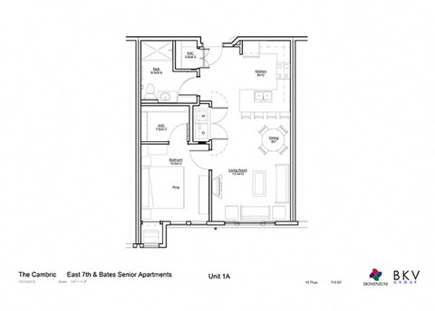 1 Bedroom Floor Plan at The Cambric Senior Apartments, Minnesota, 55106